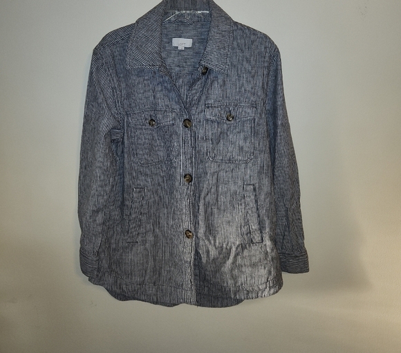 LOFT Jackets & Blazers - LOFT Gray Striped Shirt Jacket